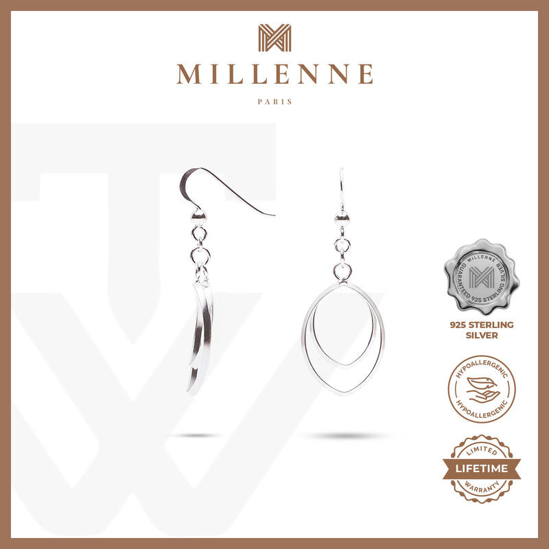 MILLENNE Minimal Double Oval Hook Silver Hook Earrings with 925 Sterling Silver