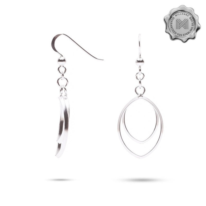 MILLENNE Minimal Double Oval Hook Silver Hook Earrings with 925 Sterling Silver