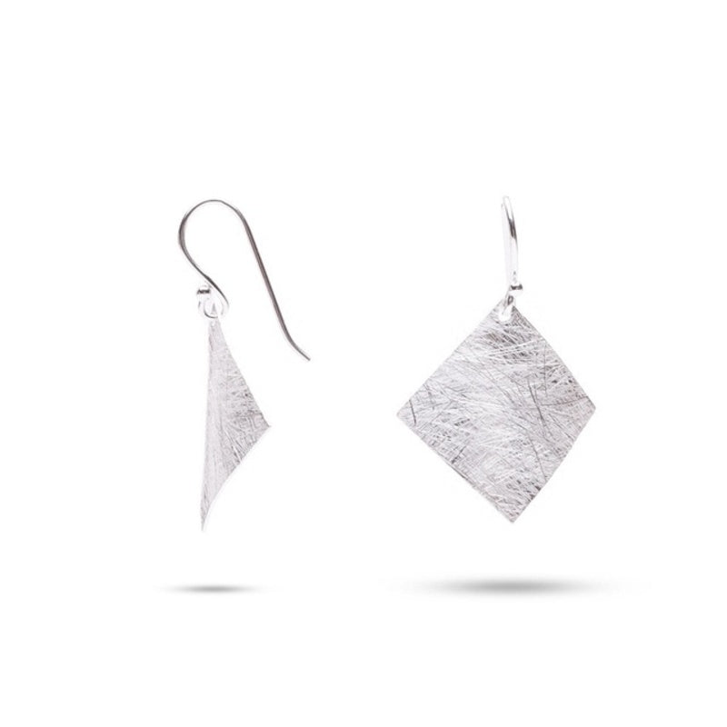 MILLENNE Minimal Hammered Rhombus Silver Hook Earrings with 925 Sterling Silver