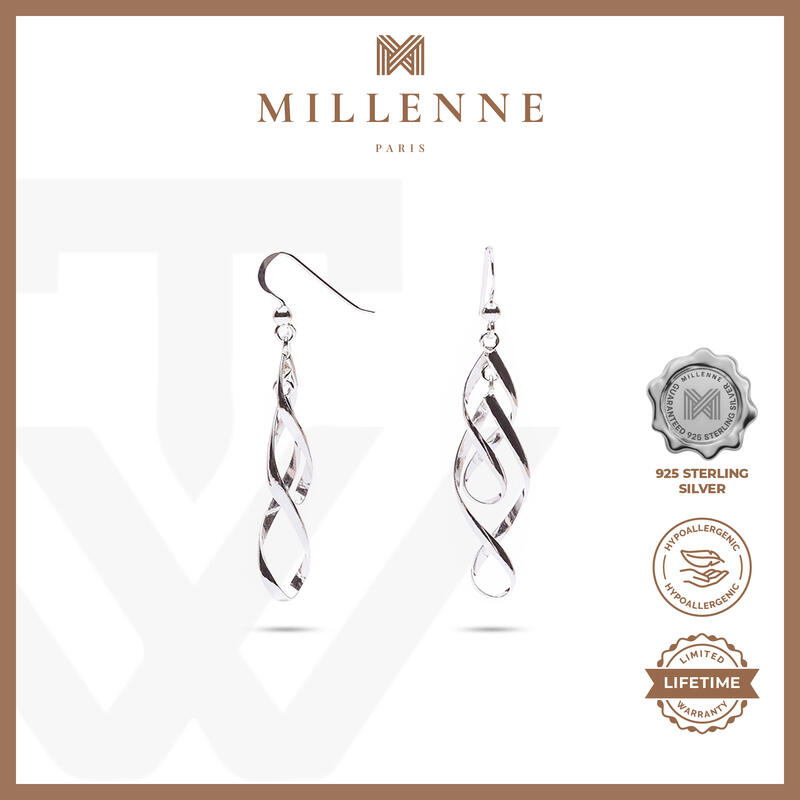 MILLENNE Millennia 2000 Swirl Hook Silver Dangle Earrings with 925 Sterling Silver