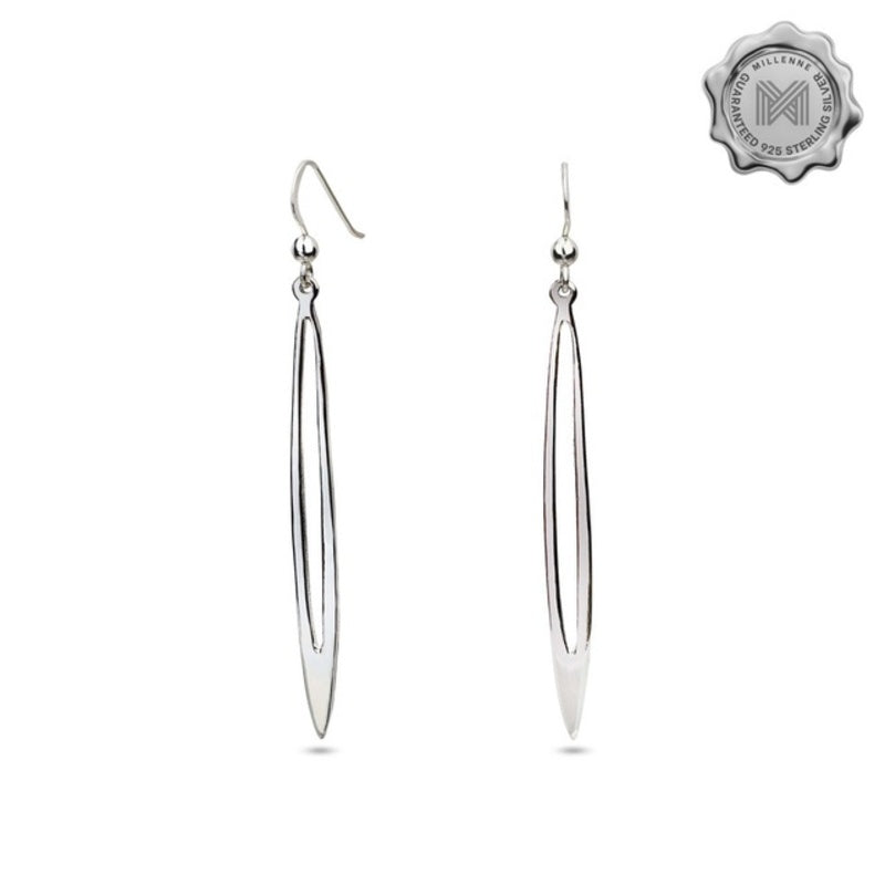 MILLENNE Minimal Narrow Ovals Silver Hook Earrings with 925 Sterling Silver