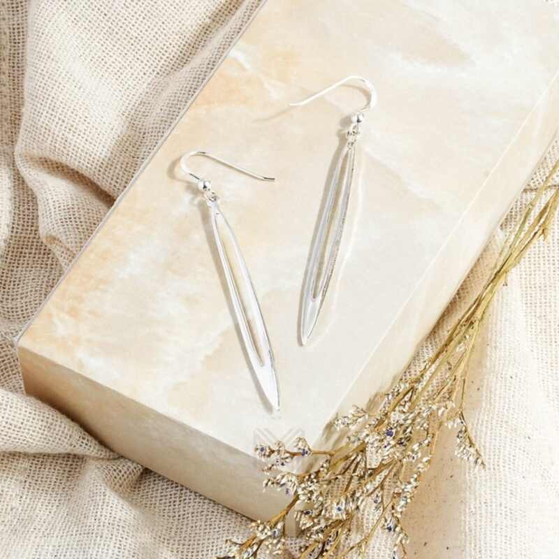 MILLENNE Minimal Narrow Ovals Silver Hook Earrings with 925 Sterling Silver