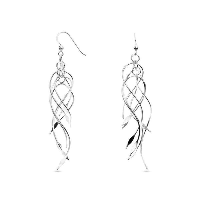 MILLENNE Millennia 2000 Ribbon Bunch Hook Silver Dangle Earrings with 925 Sterling Silver