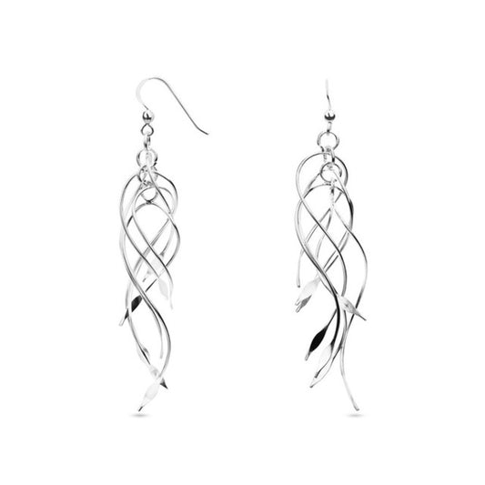 MILLENNE Millennia 2000 Ribbon Bunch Hook Silver Dangle Earrings with 925 Sterling Silver