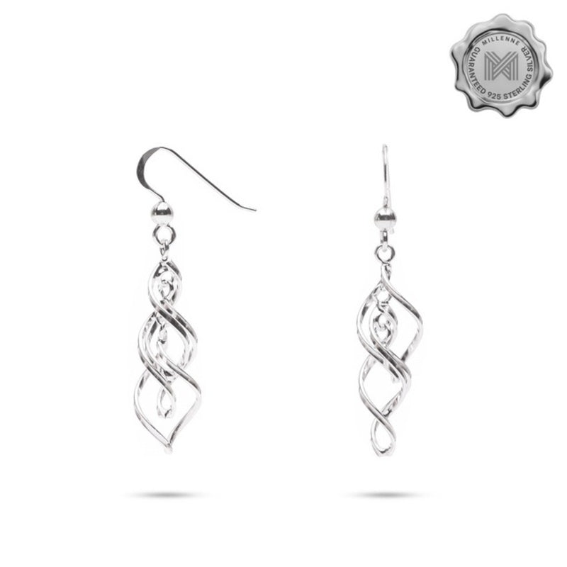 MILLENNE Millennia 2000 Twisty Hook Silver Dangle Earrings with 925 Sterling Silver