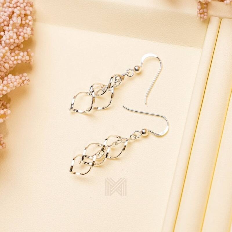 MILLENNE Millennia 2000 Twisty Hook Silver Dangle Earrings with 925 Sterling Silver