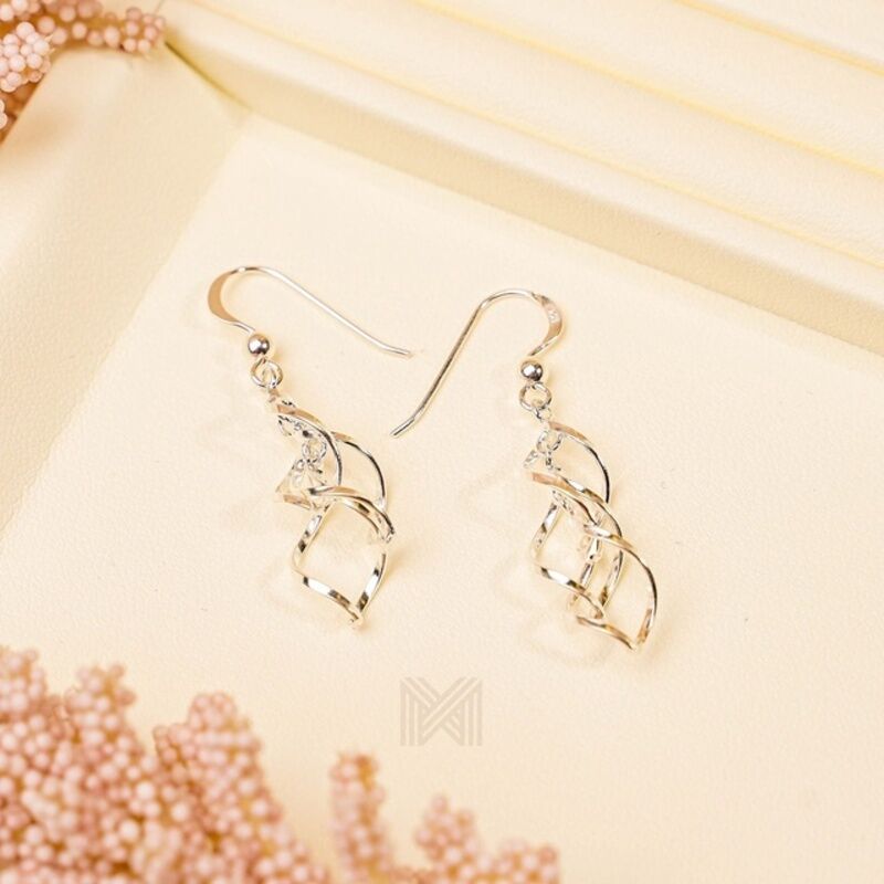 MILLENNE Millennia 2000 Twisty Hook Silver Dangle Earrings with 925 Sterling Silver