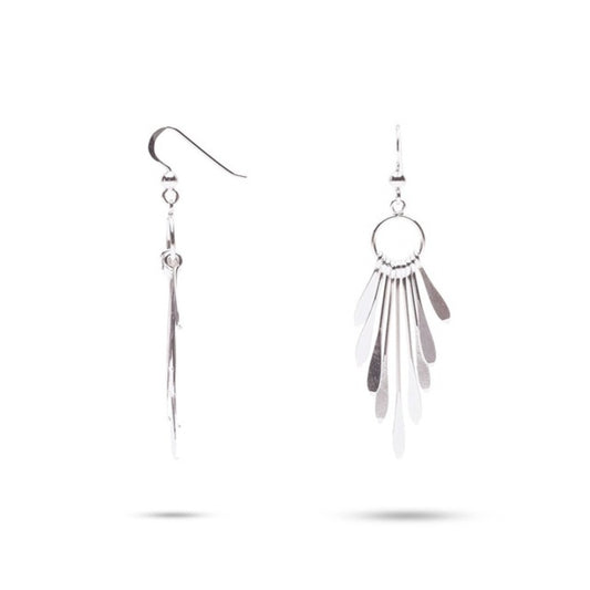 MILLENNE Millennia 2000 Feather Emulated Hook Silver Dangle Earrings with 925 Sterling Silver