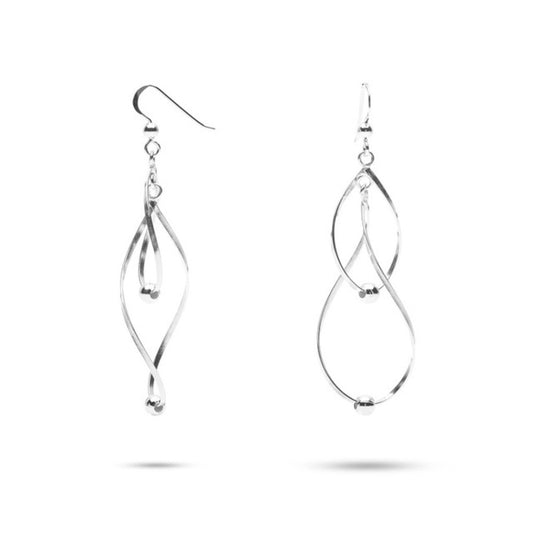 MILLENNE Millennia 2000 Twisted Petal and Ball Hook Silver Dangle Earrings with 925 Sterling Silver