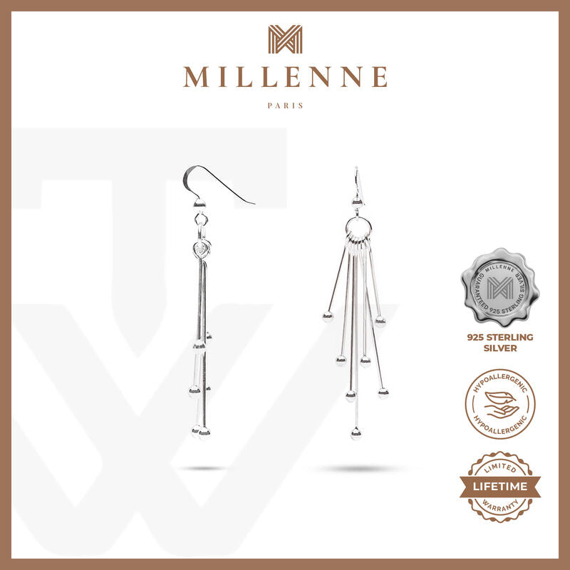 MILLENNE Millennia 2000 Ball Hook Silver Dangle Earrings with 925 Sterling Silver