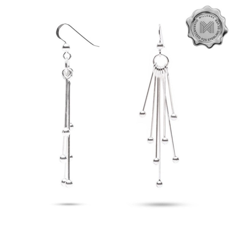 MILLENNE Millennia 2000 Ball Hook Silver Dangle Earrings with 925 Sterling Silver