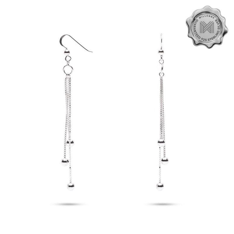 MILLENNE Millennia 2000 Ball Hook Silver Dangle Earrings with 925 Sterling Silver