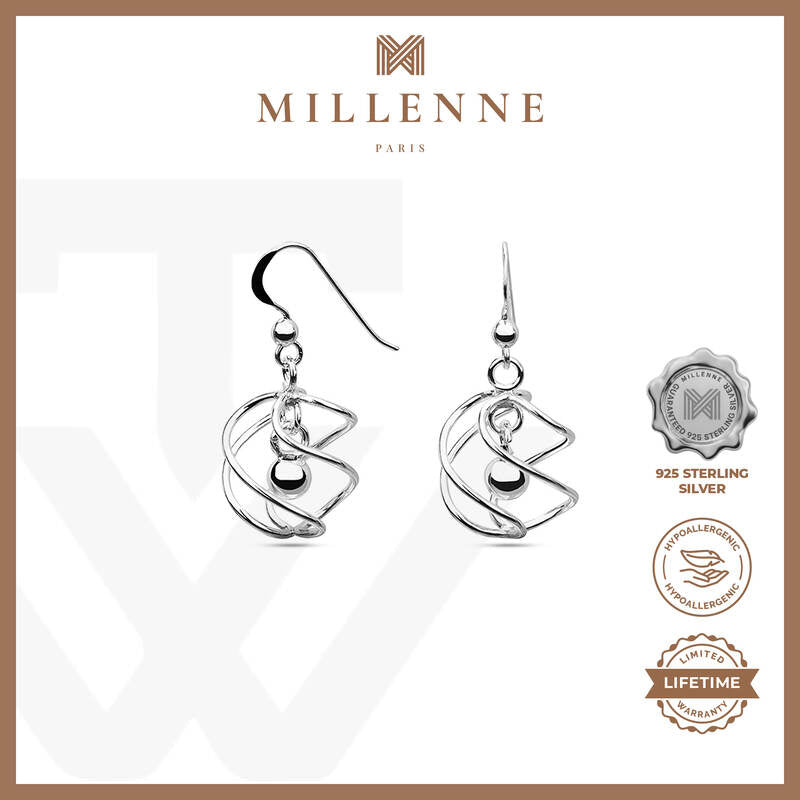 MILLENNE Millennia 2000 Intertwined Ball Hook Silver Dangle Earrings with 925 Sterling Silver