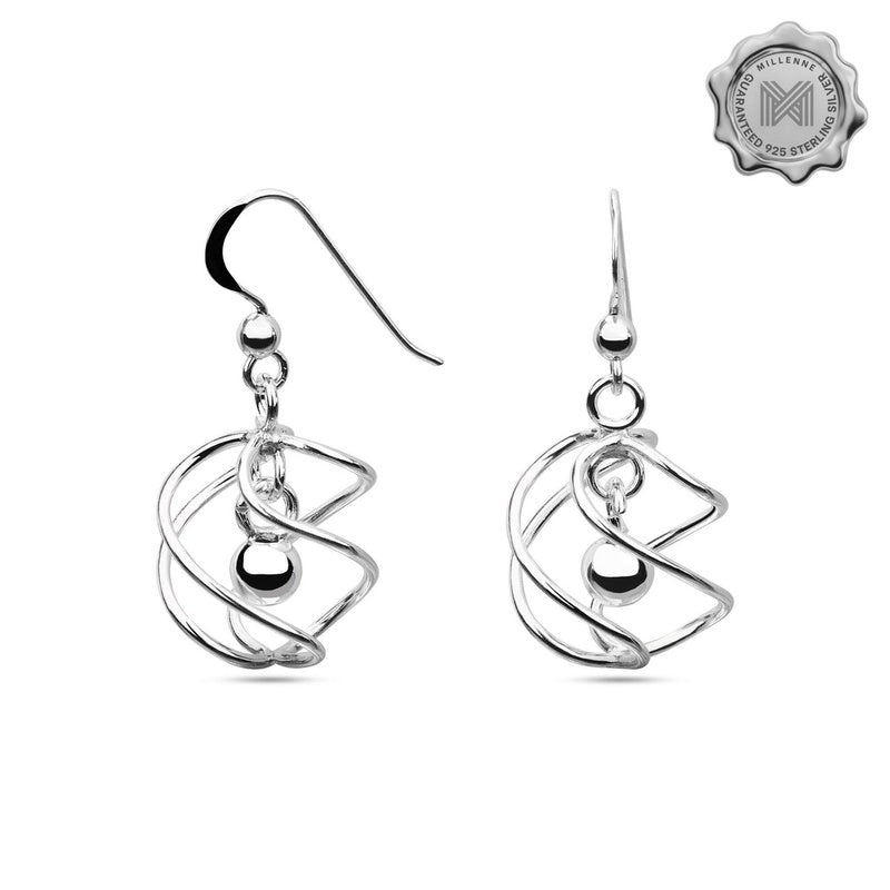 MILLENNE Millennia 2000 Intertwined Ball Hook Silver Dangle Earrings with 925 Sterling Silver