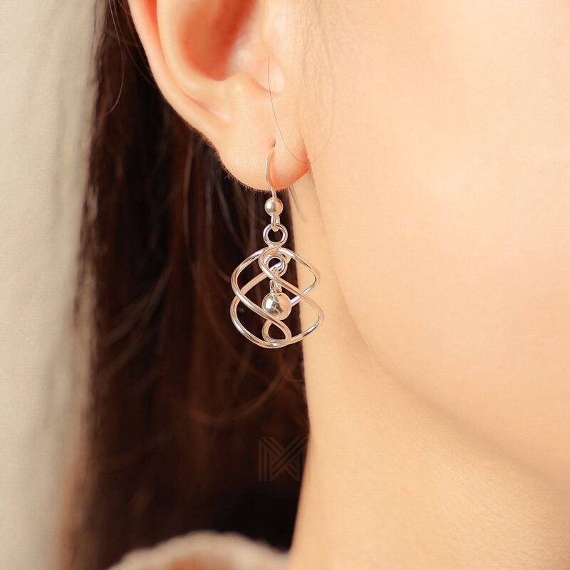 MILLENNE Millennia 2000 Intertwined Ball Hook Silver Dangle Earrings with 925 Sterling Silver