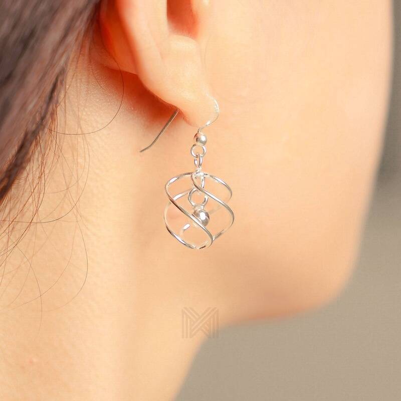 MILLENNE Millennia 2000 Intertwined Ball Hook Silver Dangle Earrings with 925 Sterling Silver