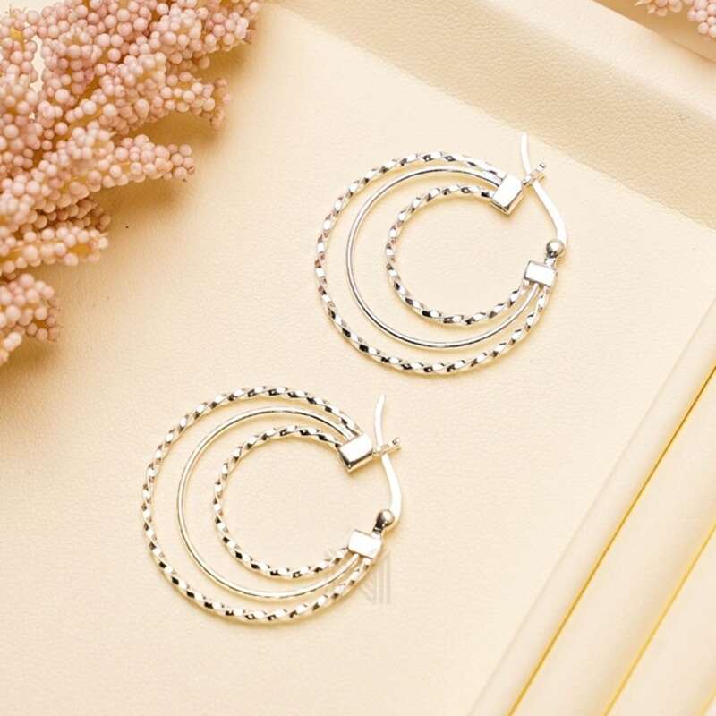 MILLENNE Millennia 2000 Tri-Circle Silver Hoop Earrings with 925 Sterling Silver