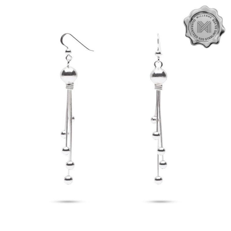 MILLENNE Millennia 2000 Chandelier Hanging Ball Hook Silver Dangle Earrings with 925 Sterling Silver