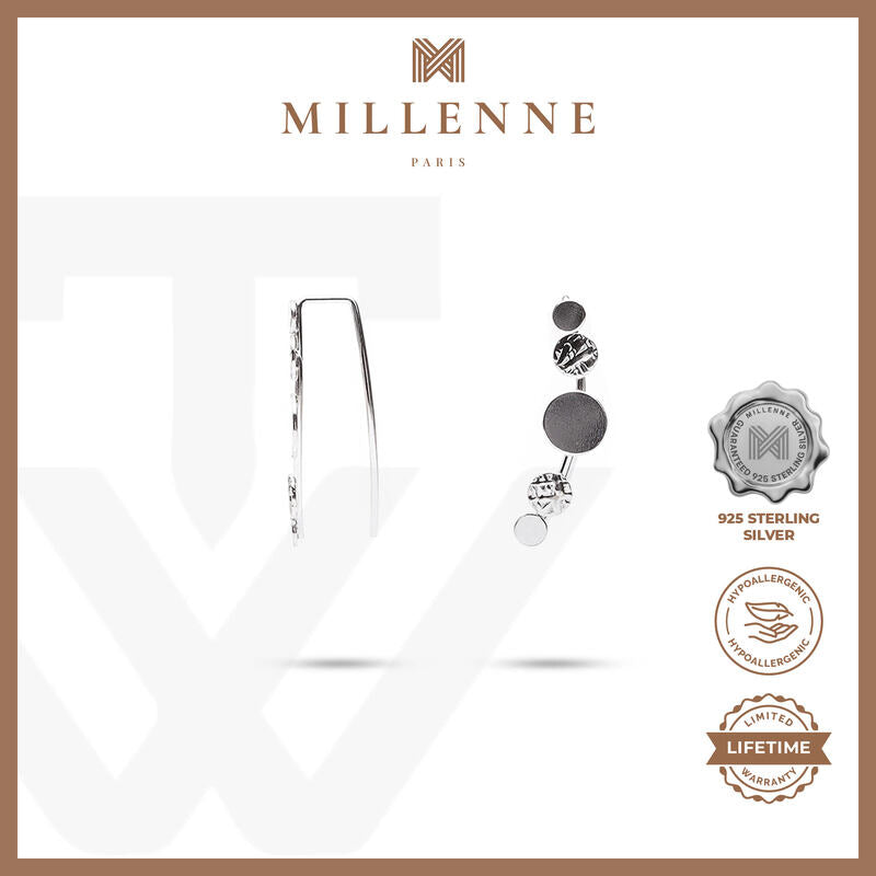 MILLENNE Minimal Multiple Discs Ear Pins Silver Threader Earrings with 925 Sterling Silver