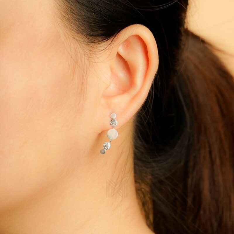 MILLENNE Minimal Multiple Discs Ear Pins Silver Threader Earrings with 925 Sterling Silver