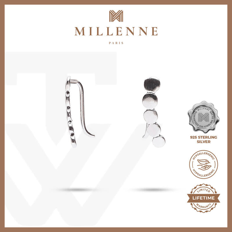 MILLENNE Minimal Circle Disk Ear Pins Silver Earrings with 925 Sterling Silver