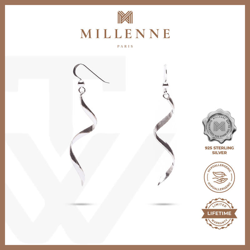 MILLENNE Minimal Ribbon Silver Hook Earrings with 925 Sterling Silver