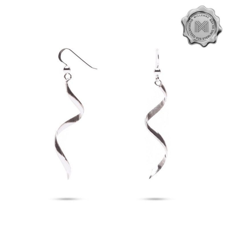 MILLENNE Minimal Ribbon Silver Hook Earrings with 925 Sterling Silver