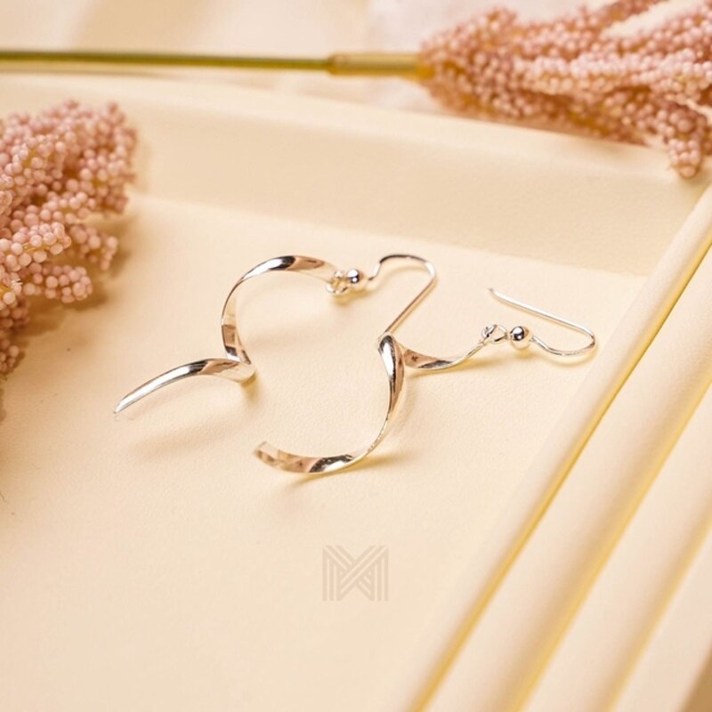 MILLENNE Minimal Ribbon Silver Hook Earrings with 925 Sterling Silver