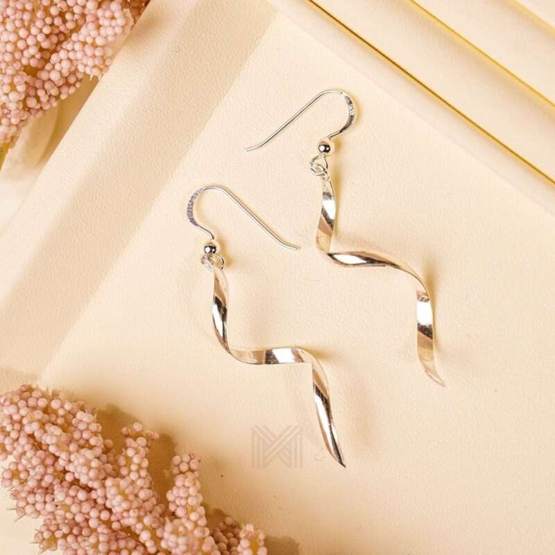 MILLENNE Minimal Ribbon Silver Hook Earrings with 925 Sterling Silver