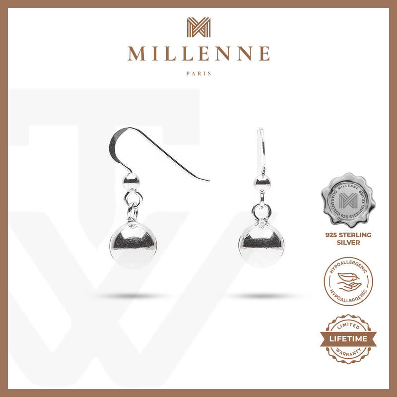 MILLENNE Minimal Ball Silver Hook Earrings with 925 Sterling Silver