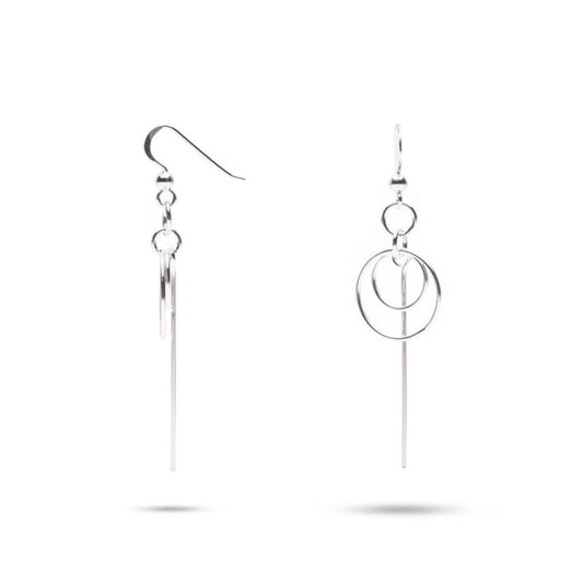 MILLENNE Millennia 2000 Circle and Bar Hook Silver Dangle Earrings with 925 Sterling Silver