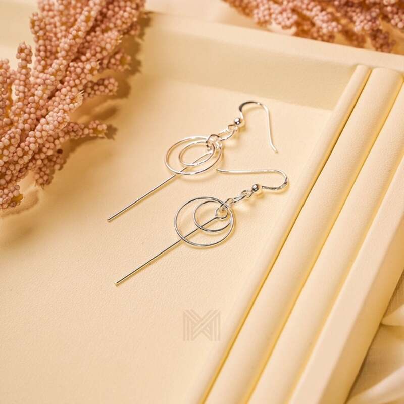 MILLENNE Millennia 2000 Circle and Bar Hook Silver Dangle Earrings with 925 Sterling Silver