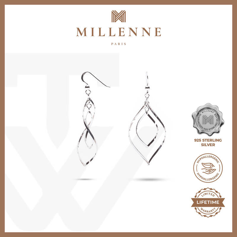 MILLENNE Millennia 2000 Hook Oval Links Hook Silver Dangle Earrings with 925 Sterling Silver