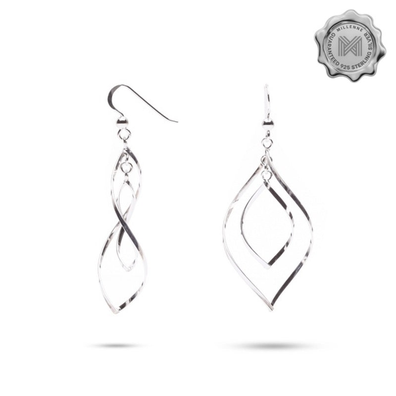 MILLENNE Millennia 2000 Hook Oval Links Hook Silver Dangle Earrings with 925 Sterling Silver