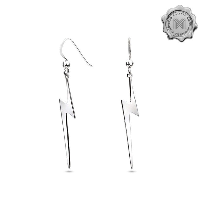 MILLENNE Millennia 2000 Lightning Hook Silver Dangle Earrings with 925 Sterling Silver