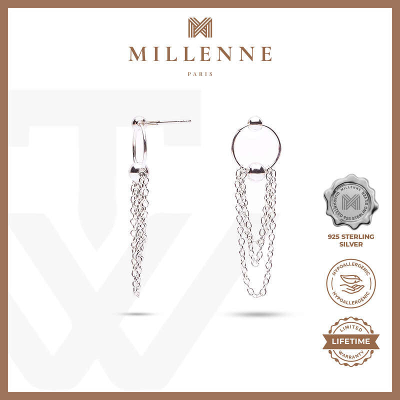 MILLENNE Millennia 2000 Drop Thread Silver Hoop Earrings with 925 Sterling Silver