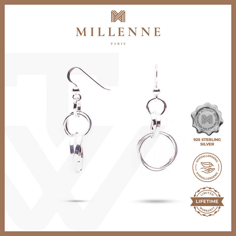 MILLENNE Millennia 2000 Interlock Hook Silver Dangle Earrings with 925 Sterling Silver