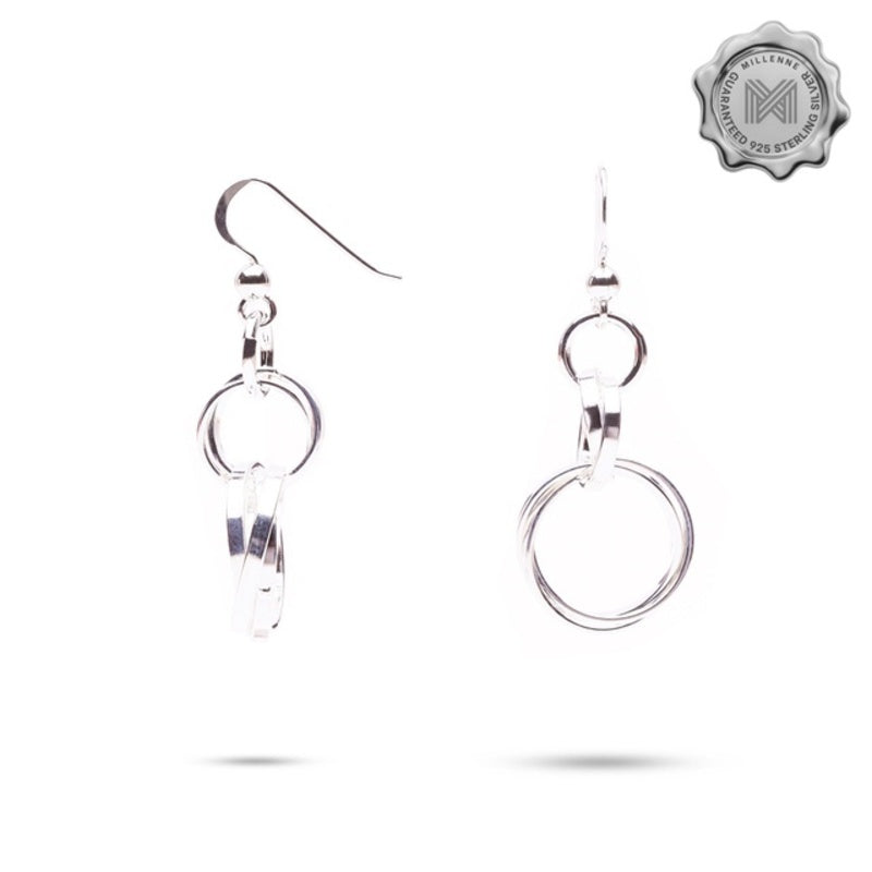 MILLENNE Millennia 2000 Interlock Hook Silver Dangle Earrings with 925 Sterling Silver