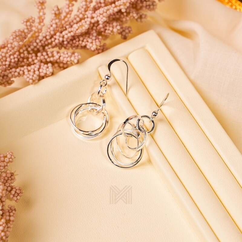 MILLENNE Millennia 2000 Interlock Hook Silver Dangle Earrings with 925 Sterling Silver