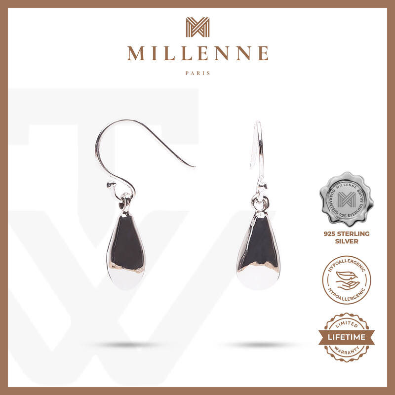 MILLENNE Minimal Droplet Silver Hook Earrings with 925 Sterling Silver