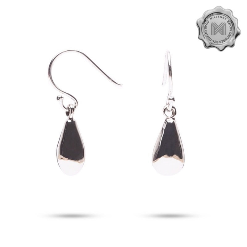 MILLENNE Minimal Droplet Silver Hook Earrings with 925 Sterling Silver