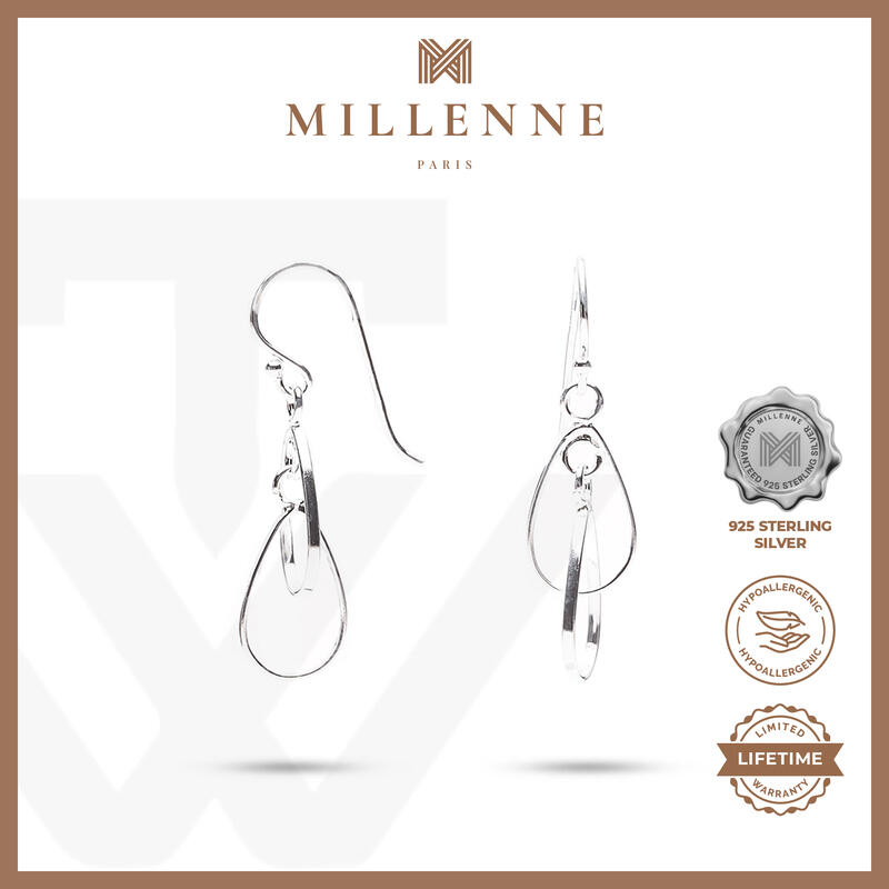 MILLENNE Millennia 2000 Pear Shape Hook Silver Dangle Earrings with 925 Sterling Silver