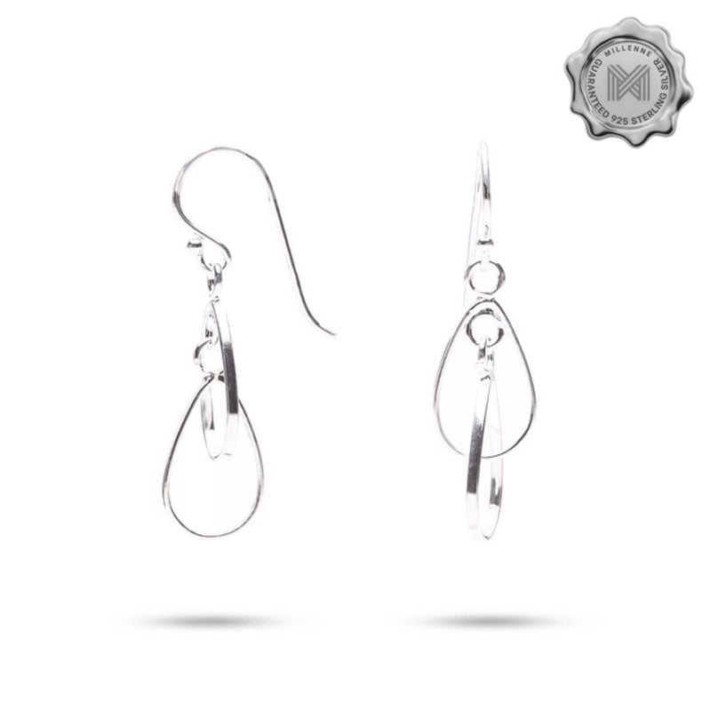 MILLENNE Millennia 2000 Pear Shape Hook Silver Dangle Earrings with 925 Sterling Silver