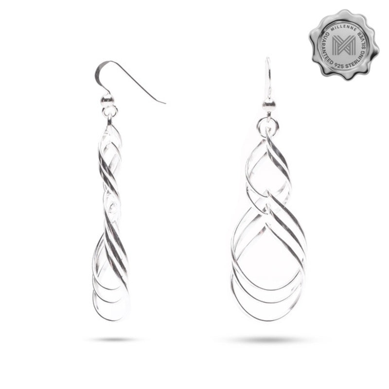 MILLENNE Millennia 2000 Interlock Droplet Hook Silver Dangle Earrings with 925 Sterling Silver