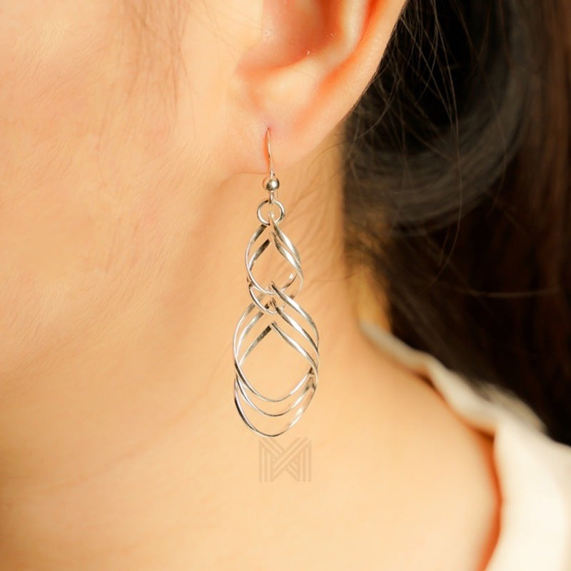 MILLENNE Millennia 2000 Interlock Droplet Hook Silver Dangle Earrings with 925 Sterling Silver