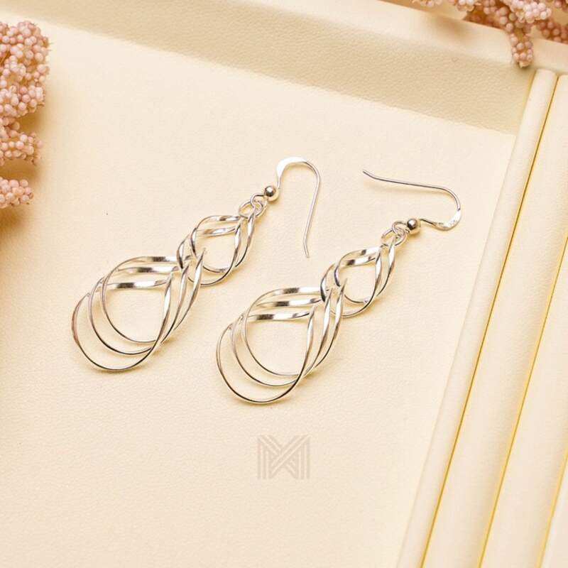 MILLENNE Millennia 2000 Interlock Droplet Hook Silver Dangle Earrings with 925 Sterling Silver