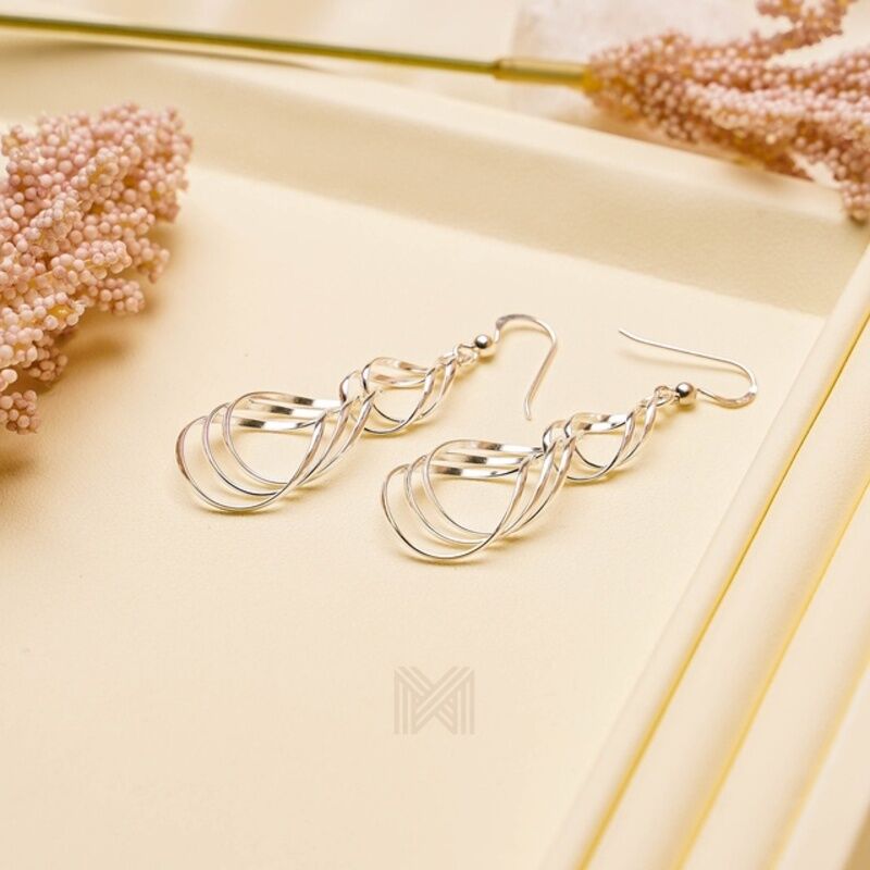 MILLENNE Millennia 2000 Interlock Droplet Hook Silver Dangle Earrings with 925 Sterling Silver