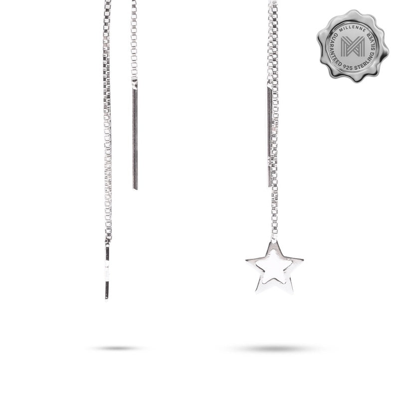 MILLENNE Match The Stars Large Star Silver Threader Earrings with 925 Sterling Silver