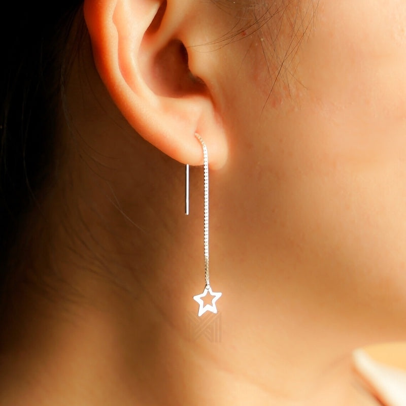 MILLENNE Match The Stars Large Star Silver Threader Earrings with 925 Sterling Silver