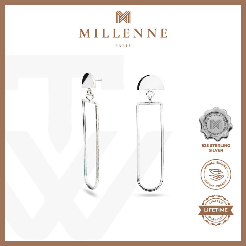 MILLENNE Minimal Wire Elongated Arch Silver Drop Earrings with 925 Sterling Silver